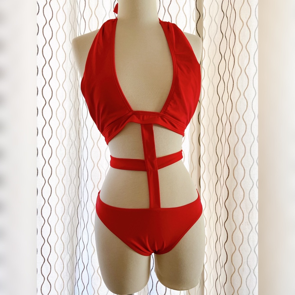Red one piece bathing suit